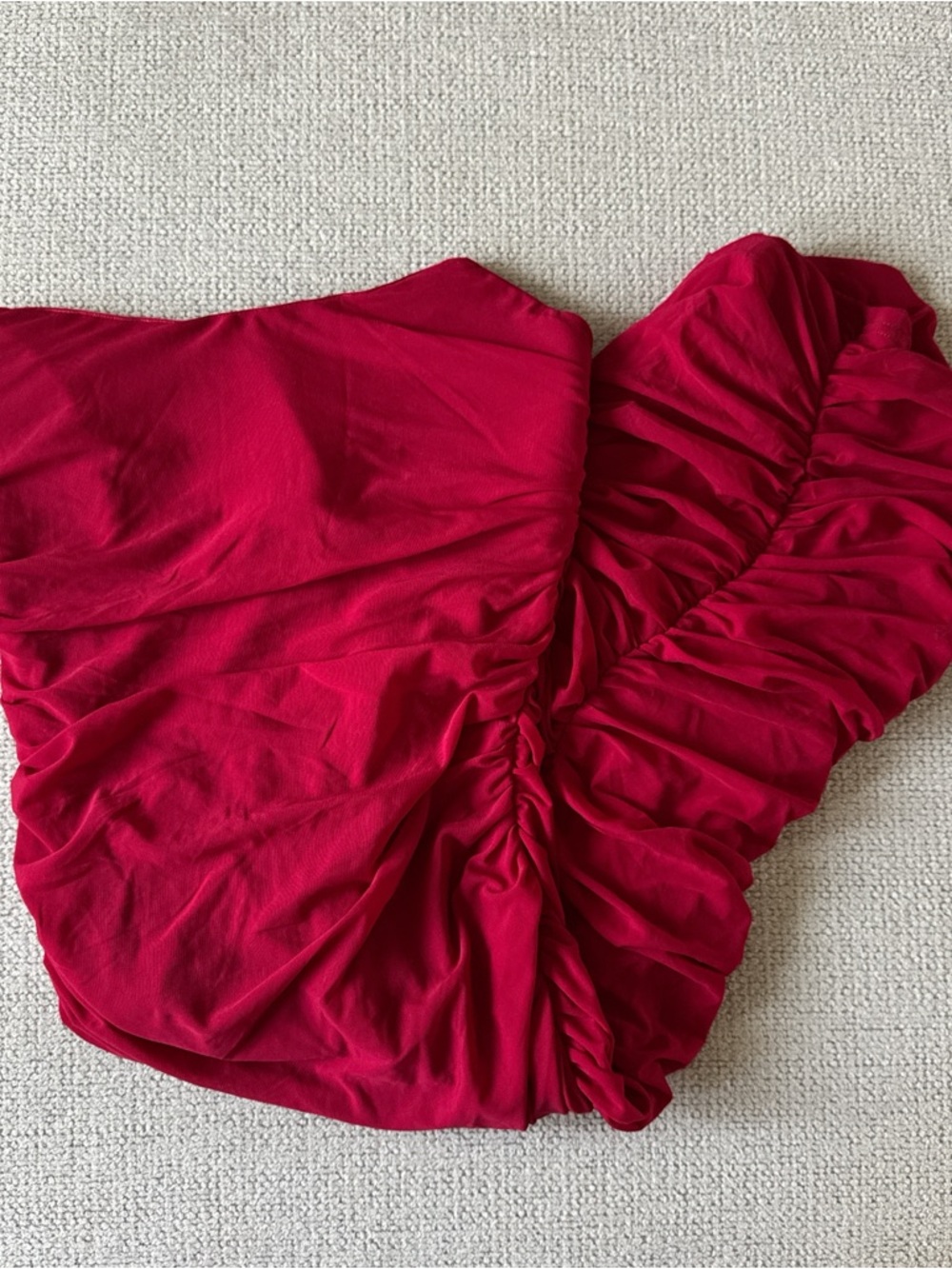 Ruched Strapless Red Midi Dress